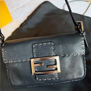 Fendi Mini Selleria Black Leather Baguette